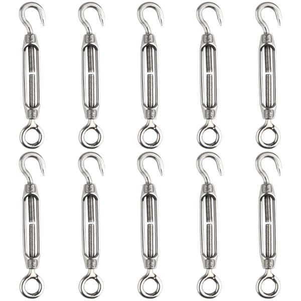 10 stk. 304 Wire Justerbar Krog og Øjespændebolte Heavy Duty Rustfrit Stål M6 Spændebolt
