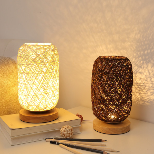 Moderne Bamboo Rattan Nattbord Lampe Tre Base Bordlampe Personlig