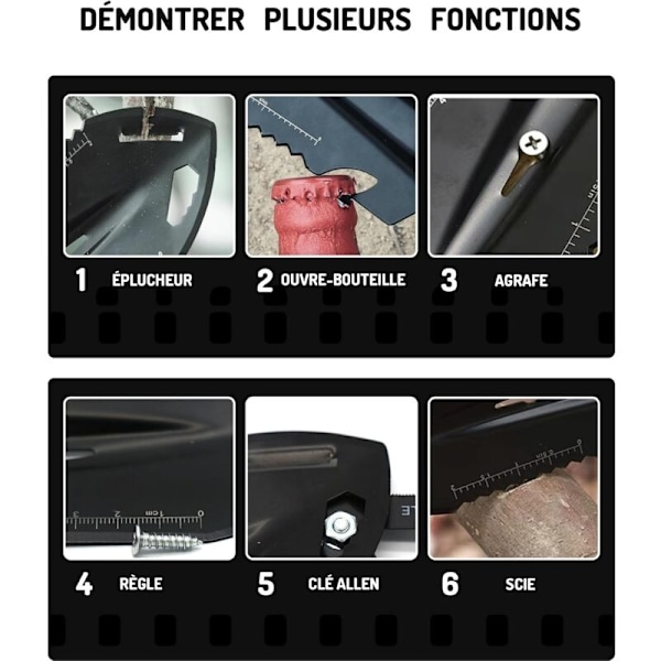 Argent Multifunksjonell campingplass, mini hagespade, 9-i-1 campingverktøy, hagespade i rustfritt stål, bærbar campingspade, egnet for c