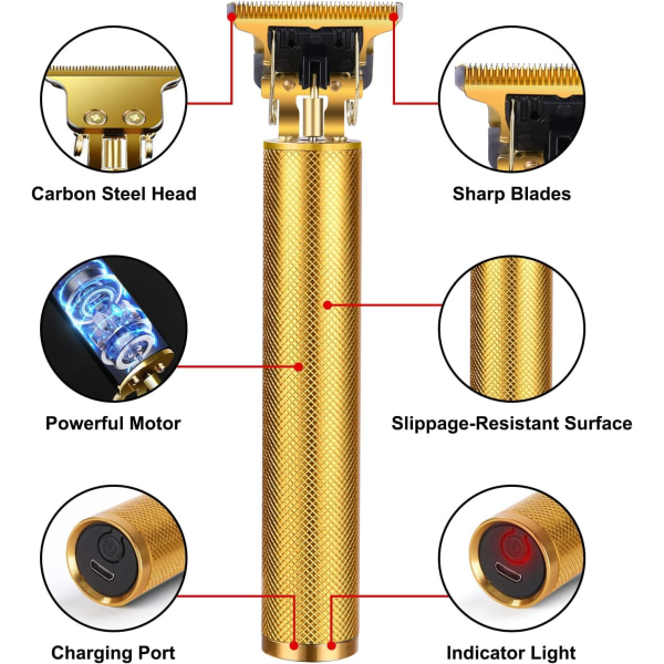 Hårklipper (gull) for menn, skjeggtrimmersett for menn, elektrisk trådløs hårklipper barbermaskin skjeggtrimmersett, oppladbar, stille for frisørsalong og familie