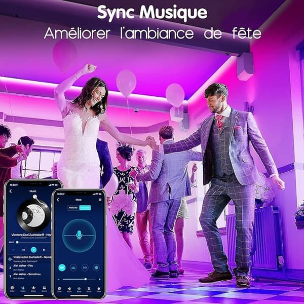 Led-remsa 30m (15mx2), Led-sovrum Bluetooth, Led-remsa styrd av APP-fjärrkontroll