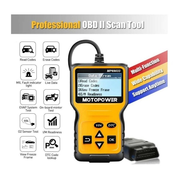 MP69033 OBD-II Scanner Kodläsare Fel Felkod Diagnostisk Läser Motorkod för O2-sensorn