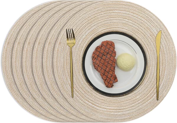 38 cm vävda runda placemats värmeisolerade halkfria flätade bomullsdukar (beige, set om 6)