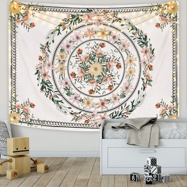 Vægtæppe Mandala Blomst Plante Æstetisk Vægtæppe Boheme Blomster Vægophæng til soveværelse soveværelsesdekoration (m/130 x 150 cm), (m/130x150cm/51x60inch