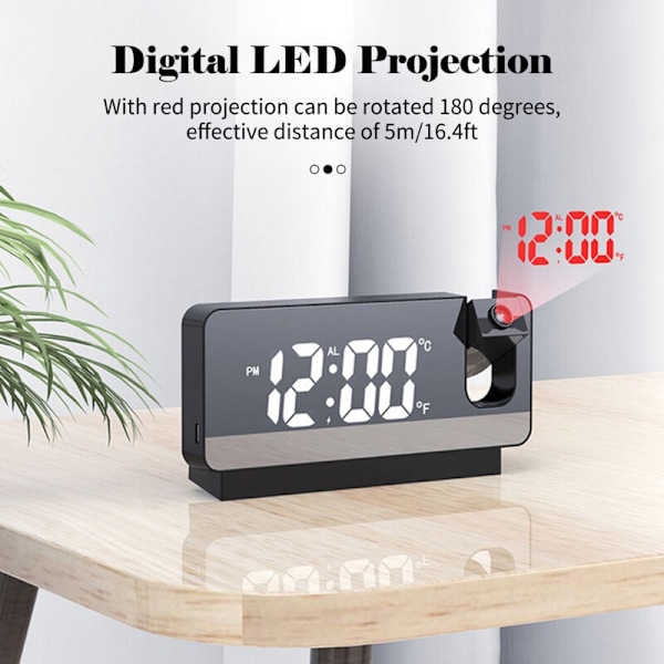 Digital väckarklocka med LED-projektion, bordsklocka, sängklocka, insomningstimer, stor takklocka med temperatur, tid och datum för vuxna och