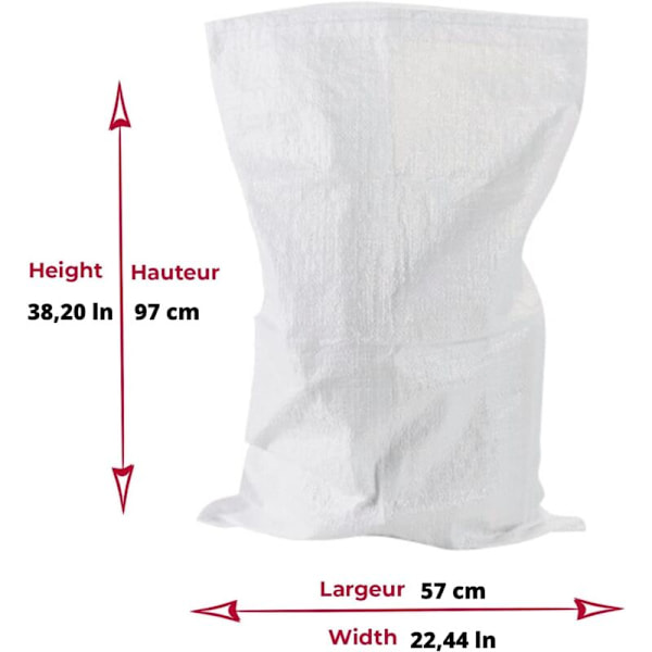 15 stycken 75-liters sopsäckar, 57 x 97 cm, 55 kg avfall av resistenta och återanvändbara växtområden och återanvändbara i vit vävd polypropen grus, sand, löv