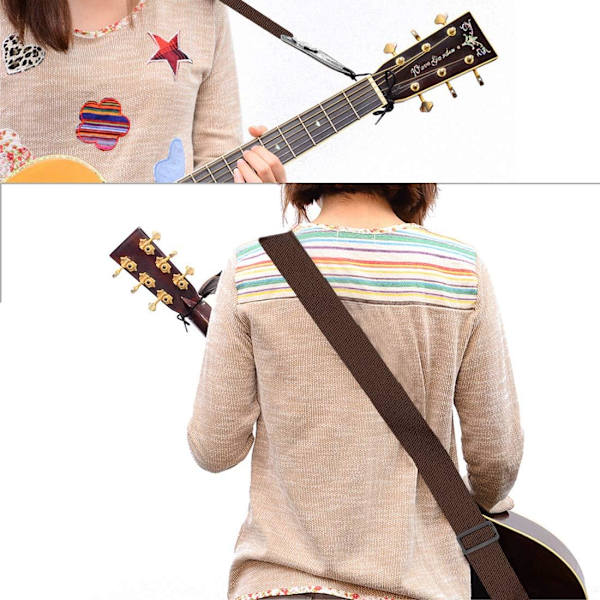 (Brun) Gitarrrem, Justerbar Vintage Crossover Bälte för Elgitarr, Bas, Ukulele med 5 Gitarrplektrum och Plektrumficka.