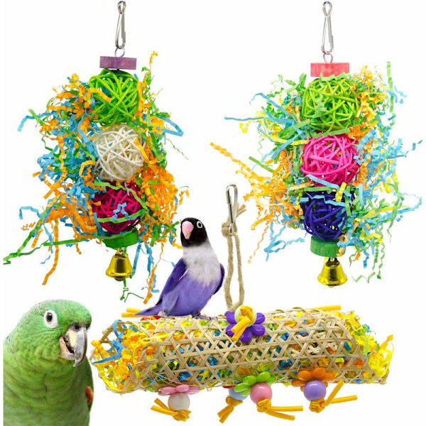 Tyggleker for fugl, rutete fugleleke for lekehytte, burleke, leke fugl luffa leker, fôrleke suspendert for cockatiel conure
