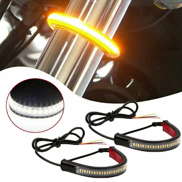 2 st LED-blinkers för motorcykel, ringformade gaffelremsljus, flexibla framlampor, blinkers, bärnstensvitt DRL, dagsljus, vattentäta