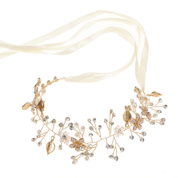Golden Crystal Pearl Vine Flower Halo Bryllupshårtilbehør