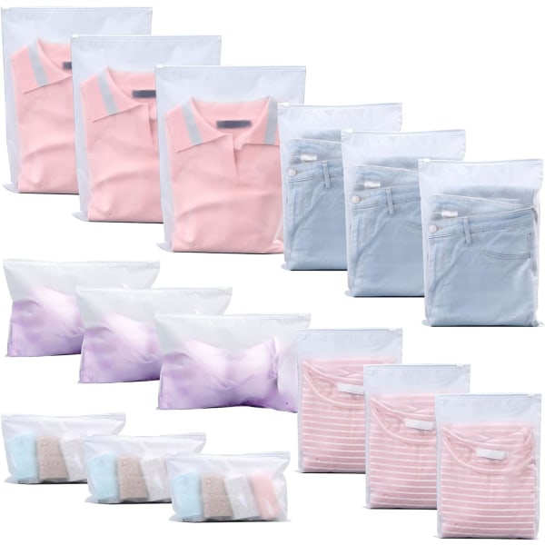 15 Pieces Travel Storage Bags, Zipper Bag Luggage Organizer Seal Waterproof Pouch Frosted Clear Plastic Garment Bag for Cosmetics Shoes Suit