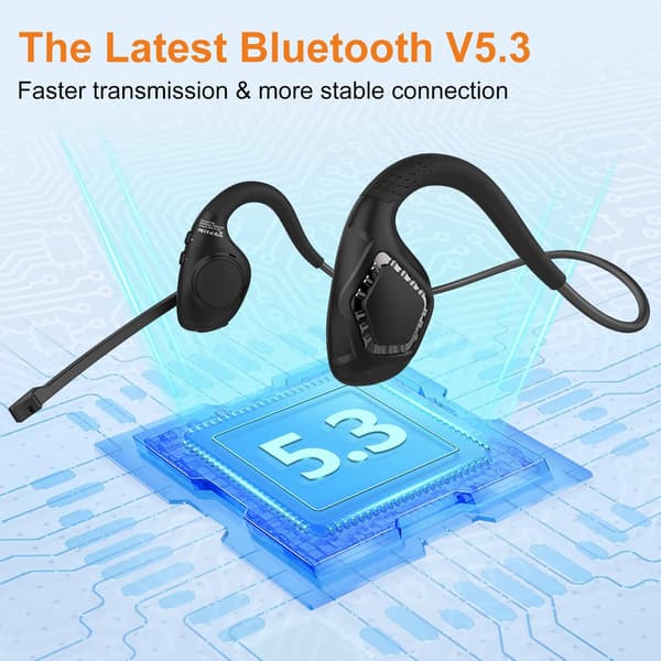Bluetooth 5.3 Headset - Støyreduserende Boom Mic, Trådløs for Telefon/PC/Laptop, 10 timers batteritid