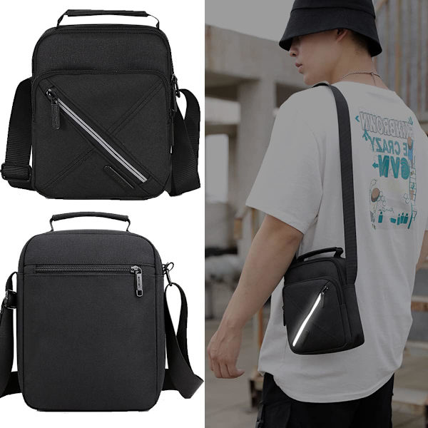 Lille herretaske crossbody taske skuldertaske taske skuldertaske mobiltelefon skuldertaske til rejser, vandreture og udendørs sport (sort herrer'