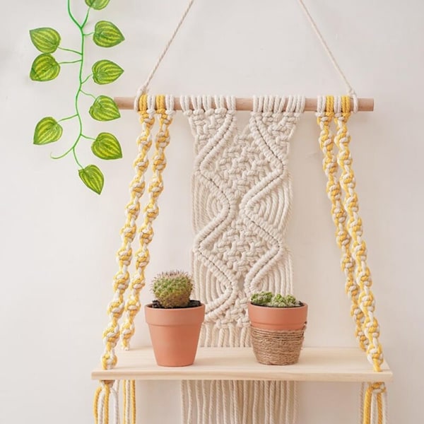 Boho hylle for soverom, baderomshylle, veggdekorasjon i makramévev, veggkunst som Boho (3050cm)