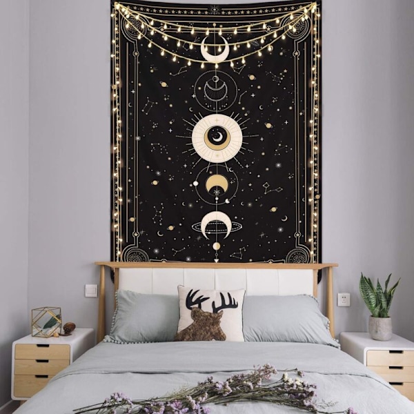 Vægophæng med månefaser - Mystisk konstellation - stjernehimmel - Tarotkort - Retro Æstetisk Murale Retro Astrologi - Vægkunst til soveværelse,