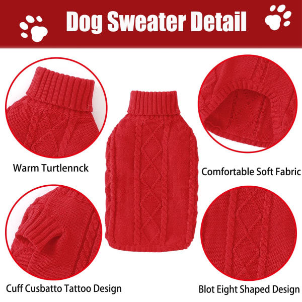 Sweater varmt hvalpetøj, rullekrave strikket kattetrøje, pullover katte sweater tøj til små hunde Pullover varmt tøj (stort, rødt)