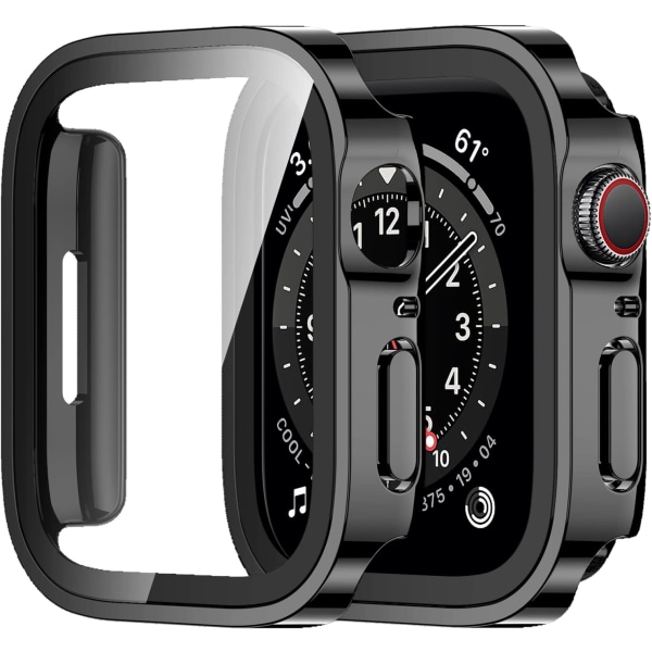 2 st 40 mm (svart) fodral kompatibelt med Apple Watch 44 mm serie 6 SE serie 5 serie 4 med skärmskydd, ultratunt reptåligt hårt fodral V