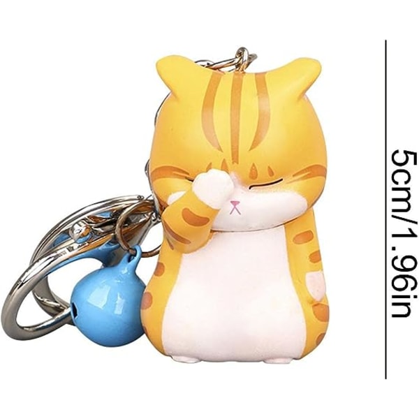 (Gul) Cartoon Cat Keychain - Søt Cat Charm Key Ring - Drawstr
