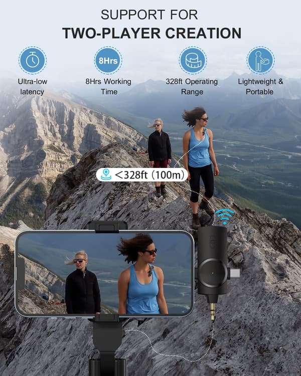 Dobbelt trådløs mikrofon til iPhone/Android-telefon/kamera/bærbar computer, trådløs lavalier-mikrofon til videooptagelse YouTube TikTok Facebook, Plug-Pla
