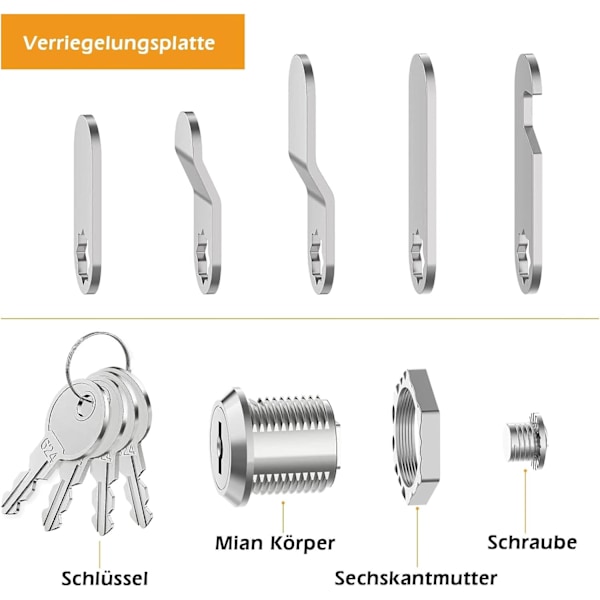 4 knaps postkasselås - 16 mm, 18 mm til postkasser og skabe
