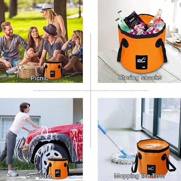 Vikbar hink 20 L - Portabel vikbar hink för camping, vandring, fiske, resor, orange
