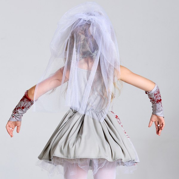 Halloween kostyme for barn skrekkgrå blodfarget spøkelsesbrud maskeradekjole
