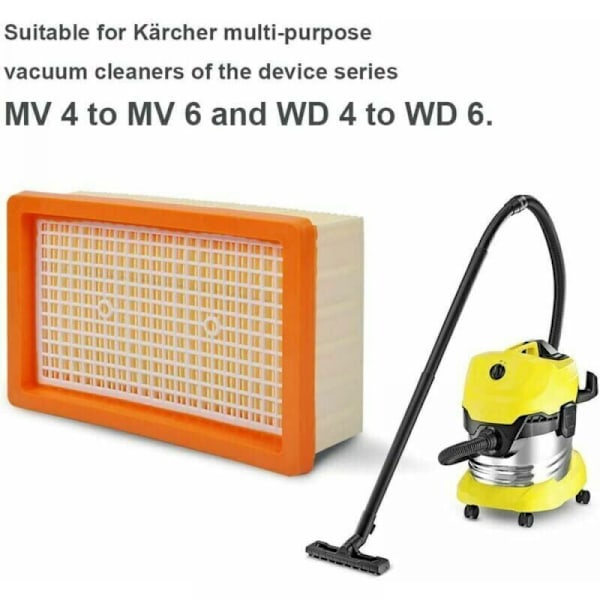Sæt med 2 flade filtre kompatible med universalstøvsugere Kärcher MV4 / MV5 / MV6 / WD4 / WD5 / WD6