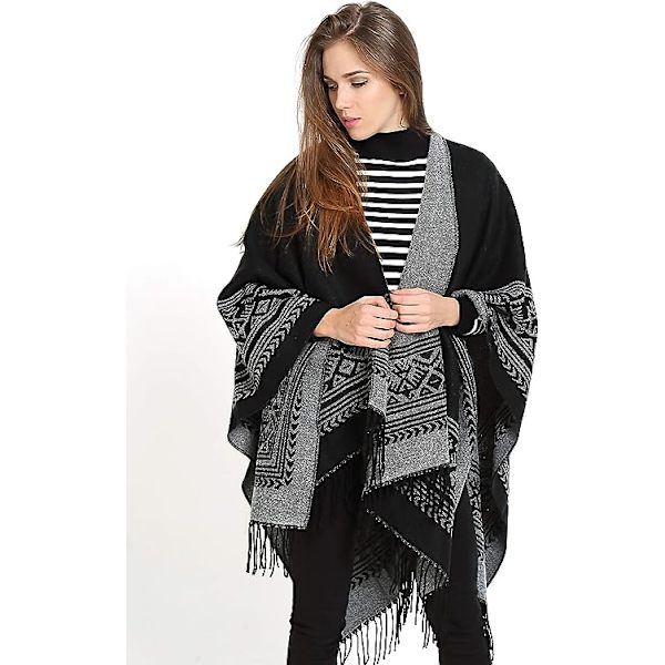 Poncho Sjal Elegant Varmt Åbent Til Kvadrat Efterår Vinter Kvinde