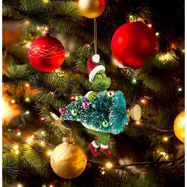 Grinchs julgransprydnader, 2023 jul Thanksgiving semester trähänge rolig grön Grinchs juldekor för hemsemesterfest
