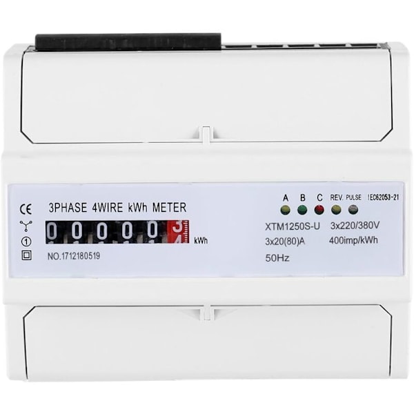 Multifunktionell Energimätare XTM1250S-U Digital 3-fas 4-tråds KWh-mätare DIN-skena Elmätare 20(80)A