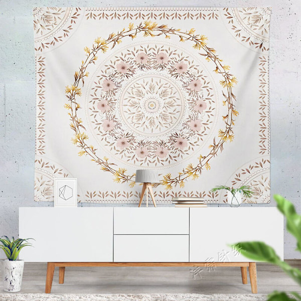 130x150cm Hvid Mandala Vægophæng Gobelinstof Til Naturdekorationer Betræk Overdækning Til Husets Salon Kollegieværelse Dormoir (e)