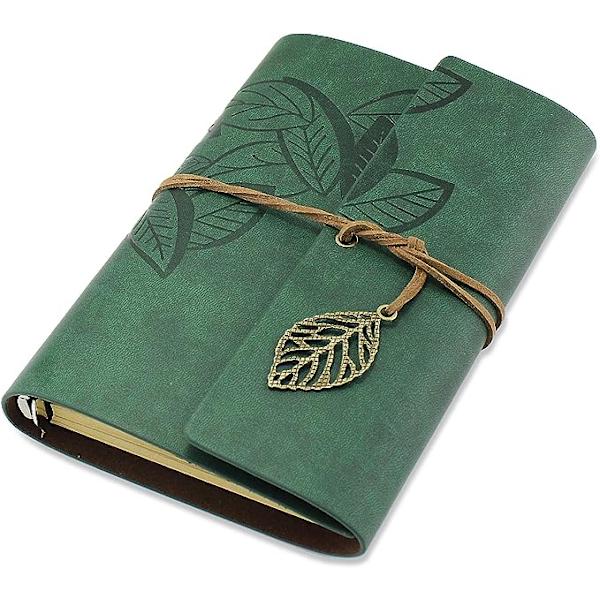 Grøn, Vintage PU Læder Cover Journal Notebook, Blank Notebook, Rejse Notebook,