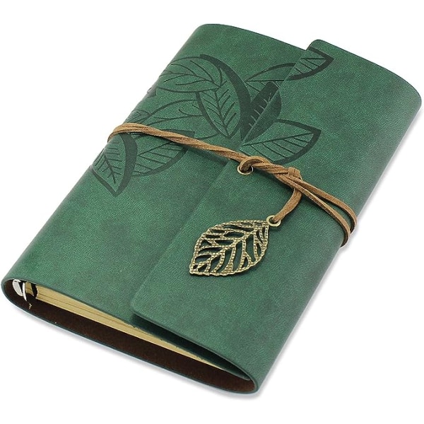Grön, Vintage PU Läderomslag Journal Notebook, Blank Notebook, Reseböcker,