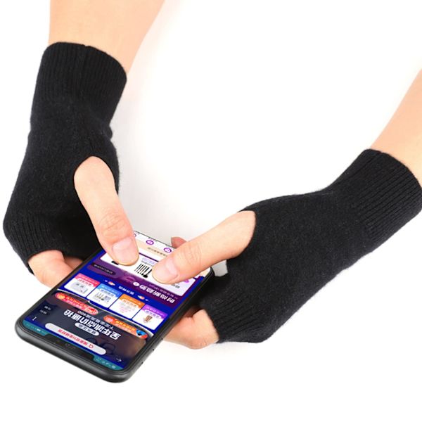 Cashmere fingerløse handsker, håndledsvarmer tommelfinger hul varme halvfinger handsker vinter varme fingerløse handsker sort og grå julegaver til mænd kvinder