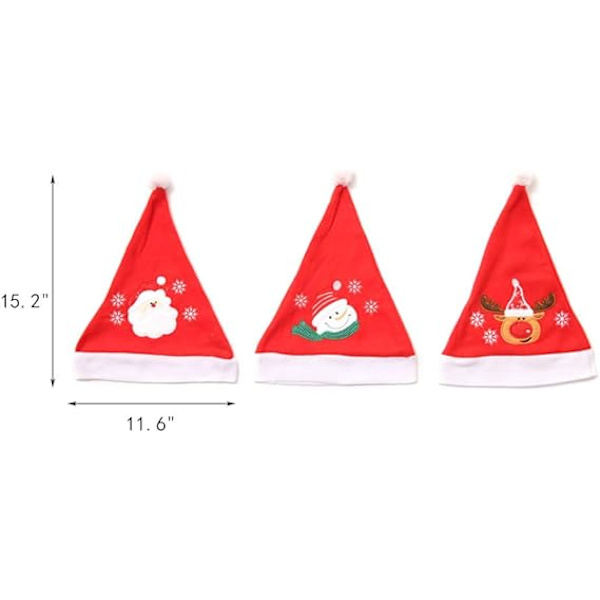 3 st sammetsbroderade tomteluvor för vuxna tecknade broderade sammetsdekorationer fest tomten snögubbe älghatt