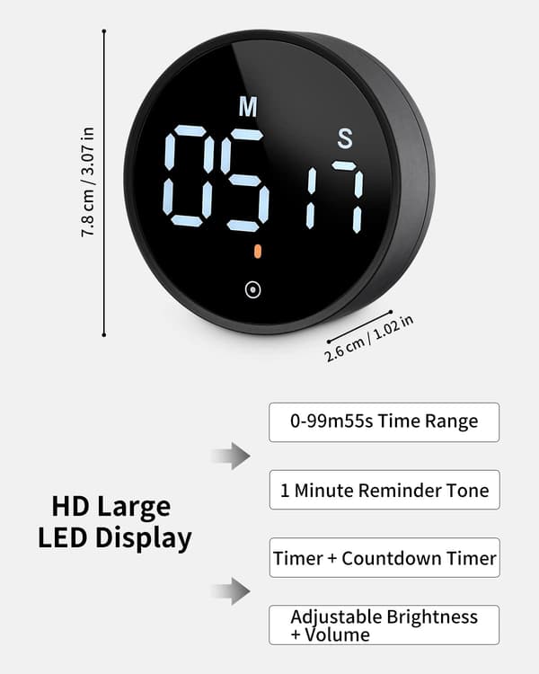 Kjøkken Timer Magnetisk Kjøkken Timer Digital Nedtellingstimer for Kjøkken Matlagingskurs Trening, Digital Magnet Timer LCD Display, Tidsstyring Til