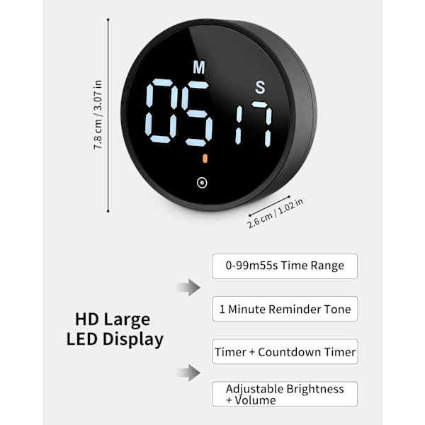 Køkken Timer Magnetisk Køkken Timer Digital Nedtællingstimer til Køkken Madlavning Klasse Træning, Digital Magnet Timer LCD Display, Tidsstyring Til
