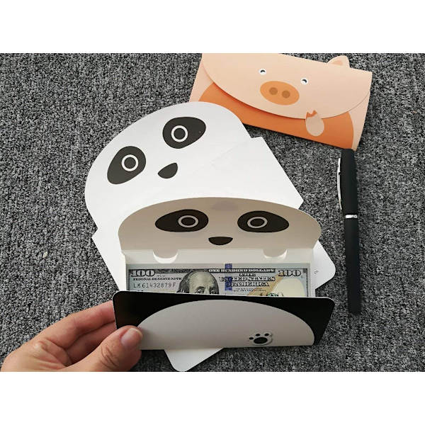 Suloiset eläinpiirroskirjeet, kirjepaperi, onnittelukortti, 10 kpl kirjekuorella, eläintarrat, panda, karhu, kettu, leopardi, sika, kani