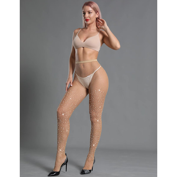 Kvinners Sparkle Rhinestone Fishnets Sexy Strømpebukser Høy Midje Strømper