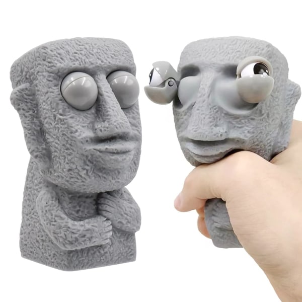 Moai Squeeze Toy, Blændende Stress Relief Hand Fidget Sensorisk Legetøj, Rocker med udstående øjne Ideel festgave Anti-Angst Blødt Legetøj, Grå