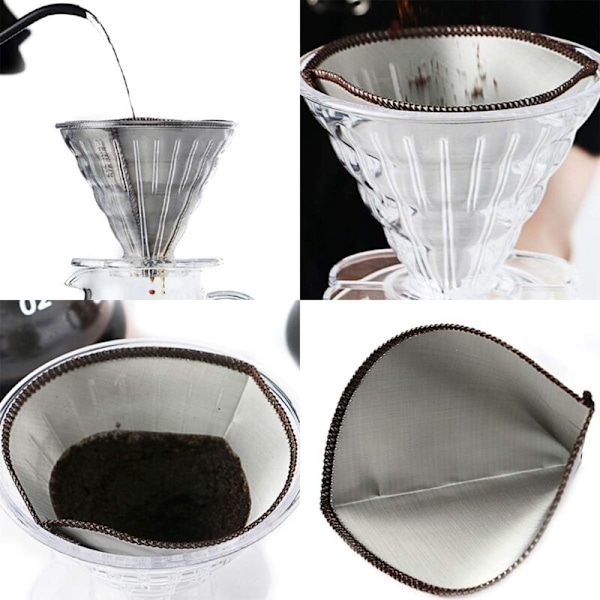 Hæld over kaffe stål kaffefilter uden drypfri papir på kegle kaffefilter kaffemaskine 1-2 kopper til kopper, krus, karafler, filterholdere