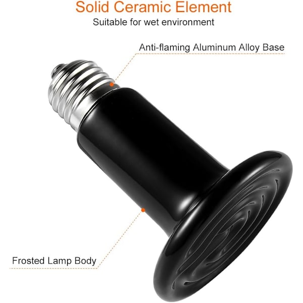 E27 100W Emitter Pet Varmepære Keramisk Infrarød Varmeapparat, Krybdyrlampe til Padder, Slanger, Fugle, Skildpadder, Katte, Hunde
