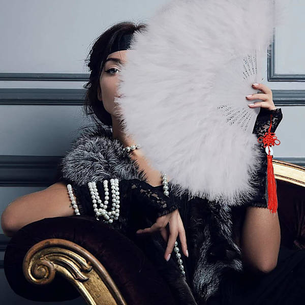 (Hvid) 1920'er Marabou Fjer Vifte, Foldbar Lomme Fjer Vifte til Kostume, Vintage Bryllup Gatsby Fest Danse Vifte