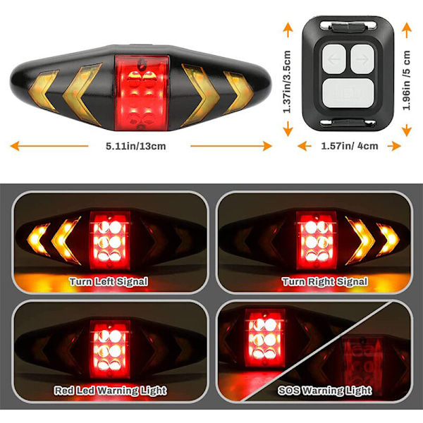 Polkupyörän takavalo vilkuilla, erittäin kirkas USB:llä ladattava LED, turvavaroitus, pyörän jarruvalot, langaton kaukosäädin, 4 tilaa, vesi