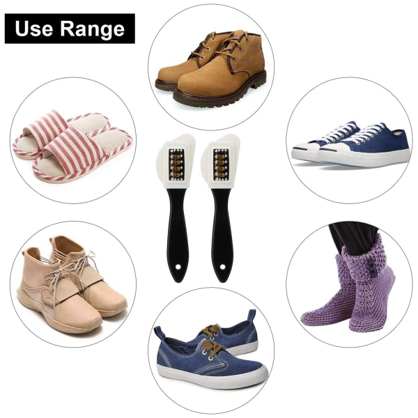 Lærbørste for skorensing, 4-sidig semsket børste og skokrem, flerbruksbørste i messing og nylon for nubuck, lærsko, 2-pakning