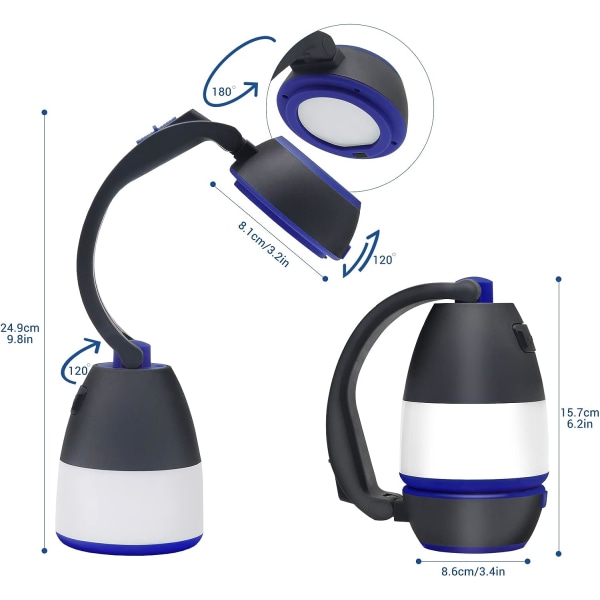 Blå - 1 st, 3 i 1 LED campinglampa, ficklampa och bordslampa, 5 mån