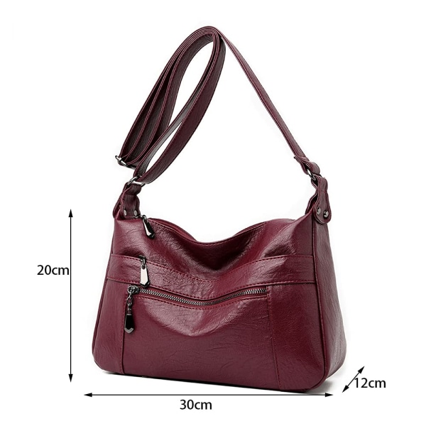Dam Läder Crossbody Väska Multi-Pocket Mjuk Dam Läder Axelväska Handväska Lätt med Justerbar Rem (Röd)