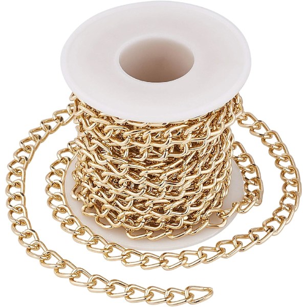 Guld Aluminium Osvetsad Vriden Kedjerulle - 5m - 10 x 6,5mm - För Halsband, Smycken, Tillbehör, Hantverk