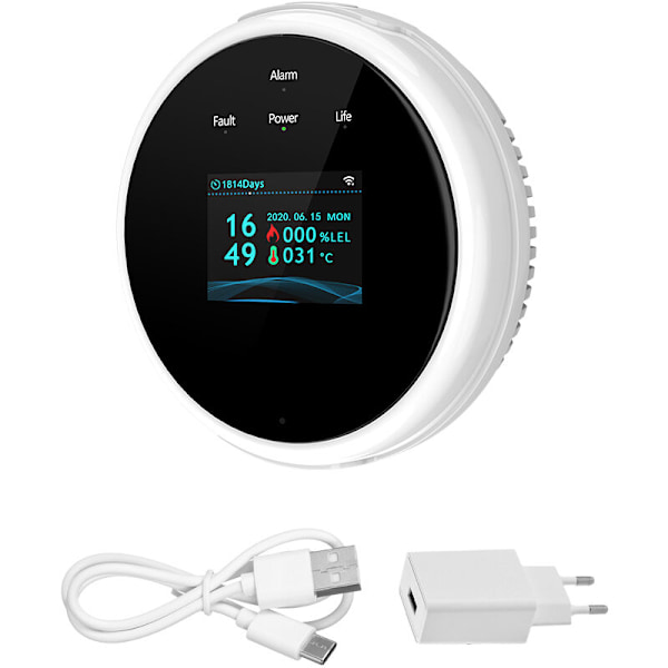 WiFi-kaasuvuototunnistin Kotitalouskaasuvaroitin Tuya-sovellus Lämpötilanäyttö Herätysnäyttö Kotiin Keittiöön Matkailuautoon Asuntovaunuun Kutsuva Ääni LCD Co