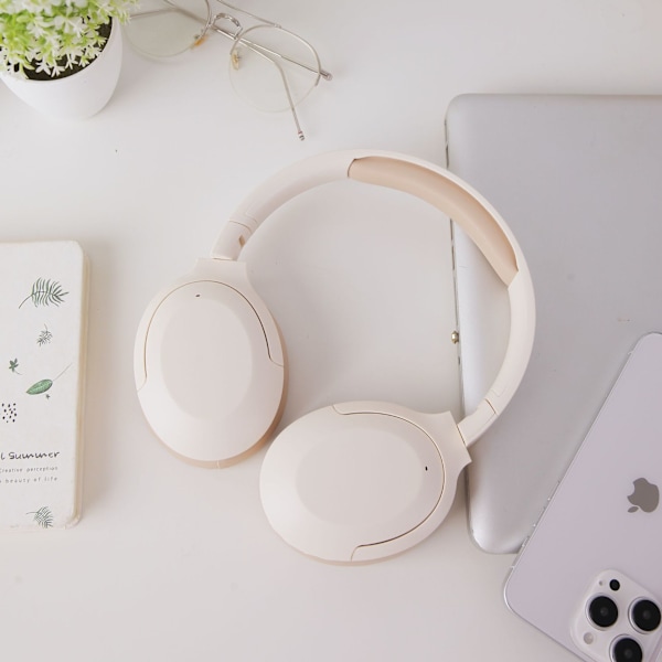 Trådløse over-ear dual-driver IPX4 Bluetooth 5.2-hodetelefoner | Rask USB-C-ladehodetelefoner | Dobbel mikrofon med omgivelsesstøydemping (hvit)